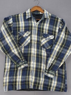 Men's Blue and Green Plaid Button-Up Shirt Jacket